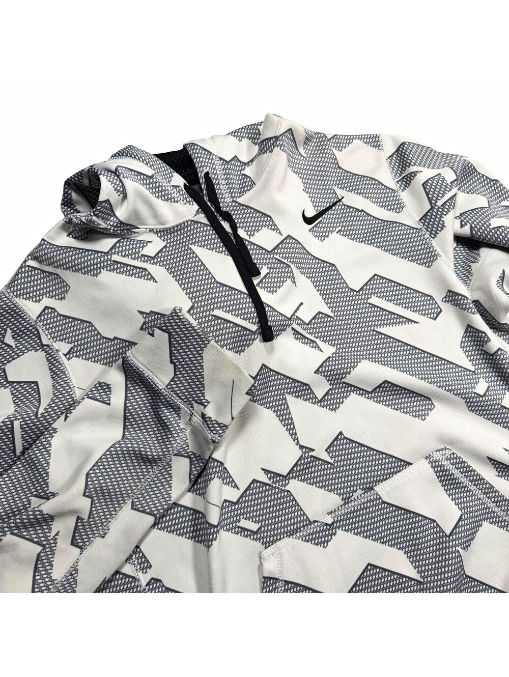 Nike Therma-Fit Men's Pullover Hoodie Gray/White Graphic Print Pockets Medium